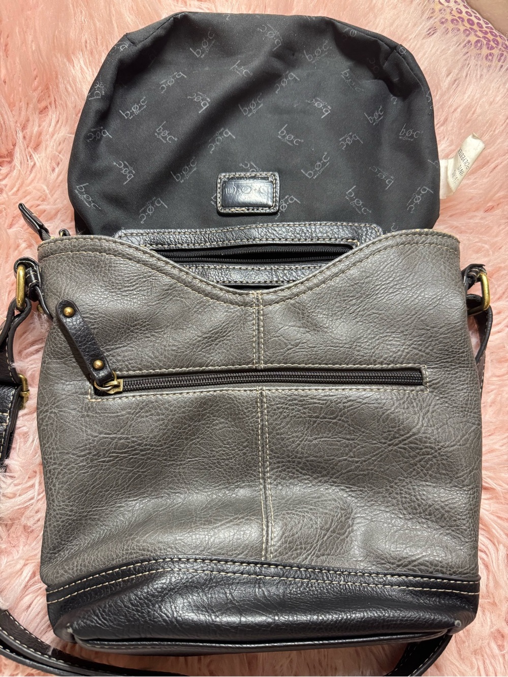 b.o.c. Gray and Black Leather Crossbody Bag